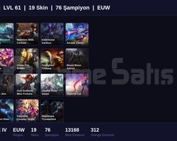 EUW / 61 LVL + 19 SKİN + BRONZE IV + MAİL ONAYSIZ