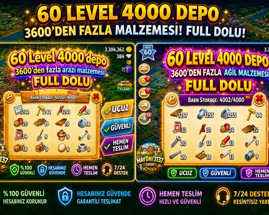 60 LEVEL 4000 DEPO FULL AĞIL ARAZİ DOLU HESAPLAR