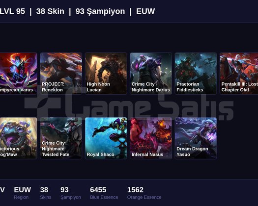 EUW / 95 LVL + 38 SKİN + SILVER IV !!