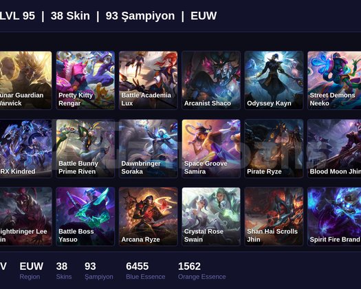 EUW / 95 LVL + 38 SKİN + SILVER IV !!