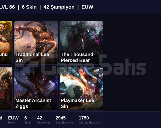 EUW / 66 LVL + 6 SKİN + UNRANKED !!