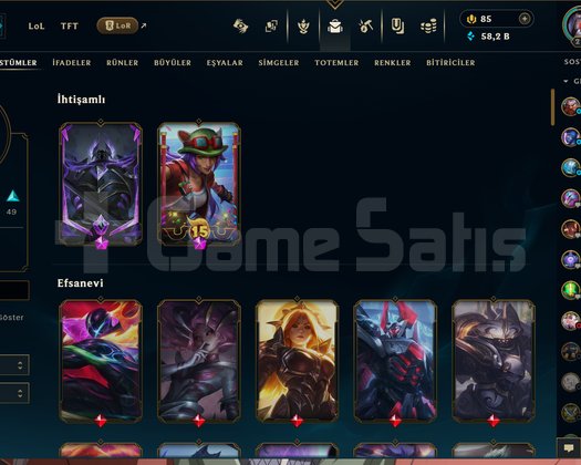 LoL TR 106 kostum 150 şampiyon hesap