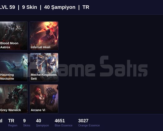 TR / 59 LVL + 9 SKİN + UNRANKED !!