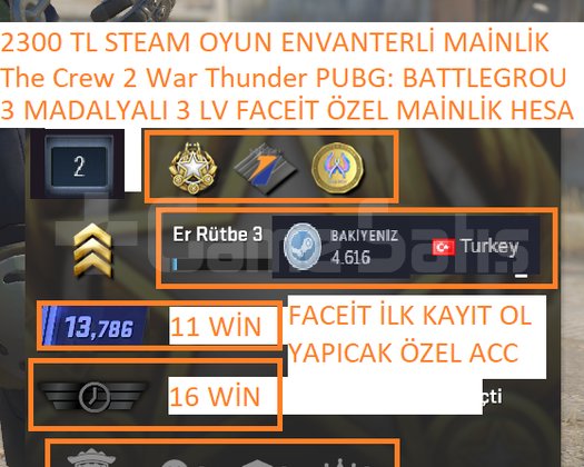 3 MADALYALI 3 LV FACEİT THE CREW 2 4.616 STEAM POİ