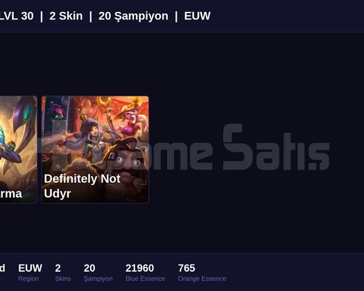 EUW / 30 LVL + 2 SKİN + FRESH + MAİL ONAYSIZ !!