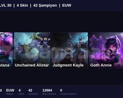 EUW / 30 LVL + 4 SKİN + UNRANKED + FRESH + ONAYSIZ