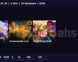 EUW / 32 LVL + 3 SKİN + GOLD MMR + MAİL ONAYSIZ !