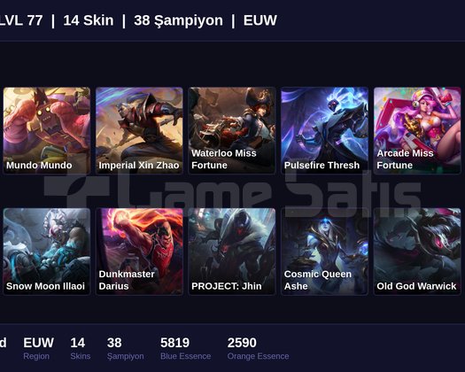 EUW / 77 LVL + 14 SKİN + UNRANKED !!