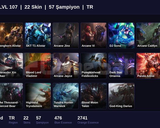 TR / 107 LVL + 22 SKİN + FRESH + UNRANKED