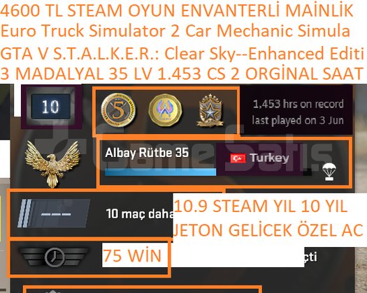 3 MADALYALI 35 LV 1.453 CS 2 SAATLİ GTA V ETS 2 S.