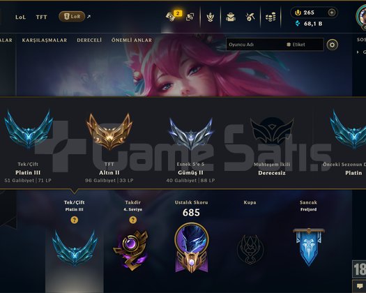 563 KOSTÜM 605 LVL 68K ÖZ EFSANE DOLU MAİL HESAP