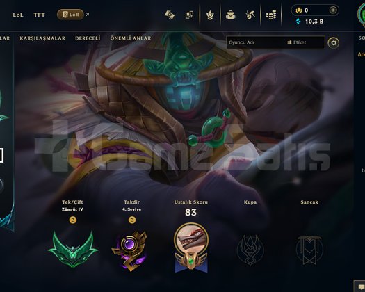 EUW EMERALD 4 NİCK CHANGE +30 LP 8 KOSTÜM 10K MÖ