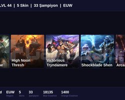 EUW / 44 LVL + 5 SKİN + RANK HAZIR !!