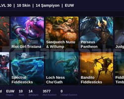 EUW / 30 LVL + 10 SKİN + UNRANKED + FRESH !!
