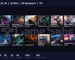 TR / 54 LVL + 16 SKİN + PLAT MMR !!