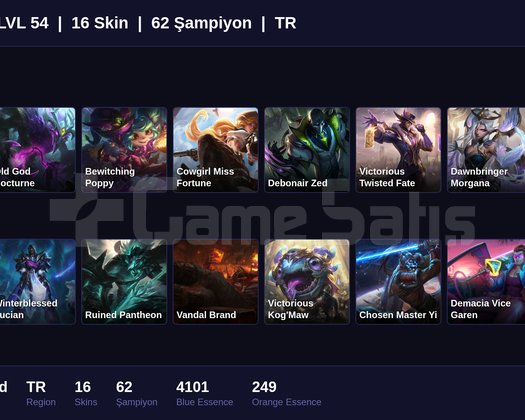 TR / 54 LVL + 16 SKİN + PLAT MMR !!