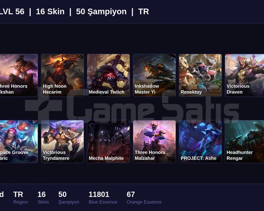 TR / 56 LVL + 16 SKİN + GOLD MMR !!