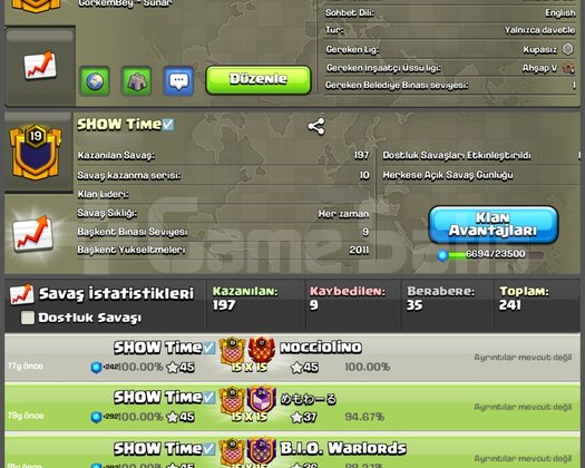 19 LVL 197 KAZANMA 9 KAYBETME USTA 3 LİGLİ KLAN