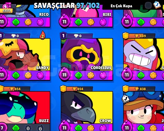 Brawl stars 53k 200+kostüm 30+hiperşarj 97 karakte