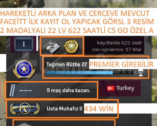 2 MADALYALI 22 LV 622 SAATLİ FACEİT İLK KAYIT OL Y