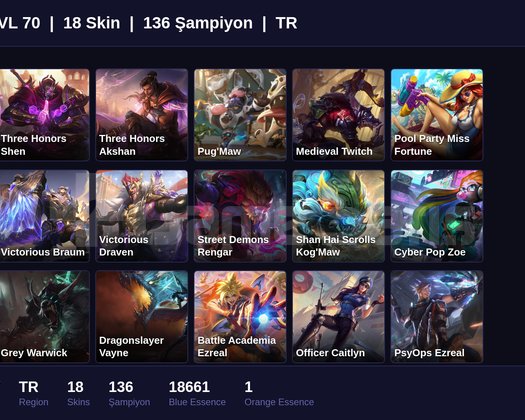 TR / 70 LVL + 18 SKİN + GOLD IV + MAİL ONAYSIZ !!