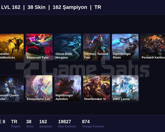 TR / 162 LVL + 38 SKİN + BRONZE II +  MAİL ONAYSIZ