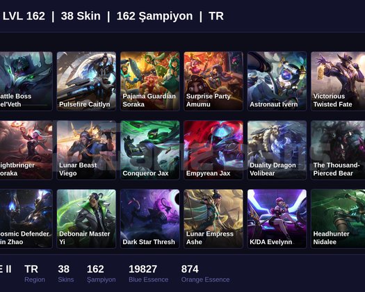 TR / 162 LVL + 38 SKİN + BRONZE II +  MAİL ONAYSIZ