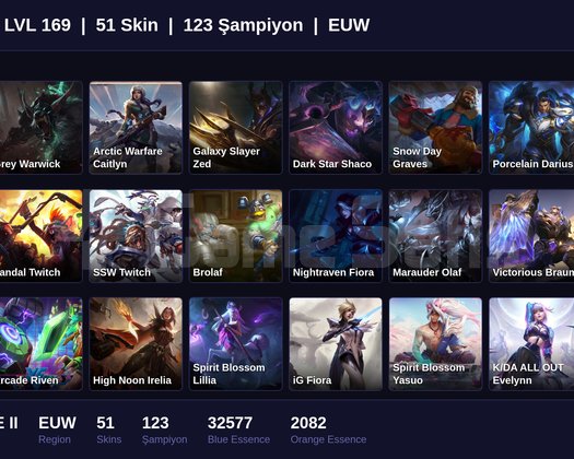EUW / 169 LVL + 51 SKİN + BRONZE II + MAİL ONAYSIZ