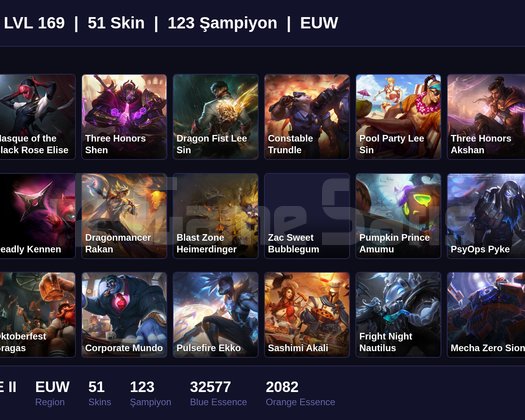 EUW / 169 LVL + 51 SKİN + BRONZE II + MAİL ONAYSIZ
