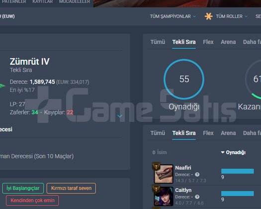 EUW +30 LP -10 LP YÜKSEK WR HESAP MAİL ONAYSIZ