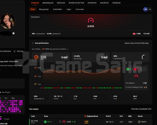 faceit 10 lvl 2000+ elo seckin acık hesap