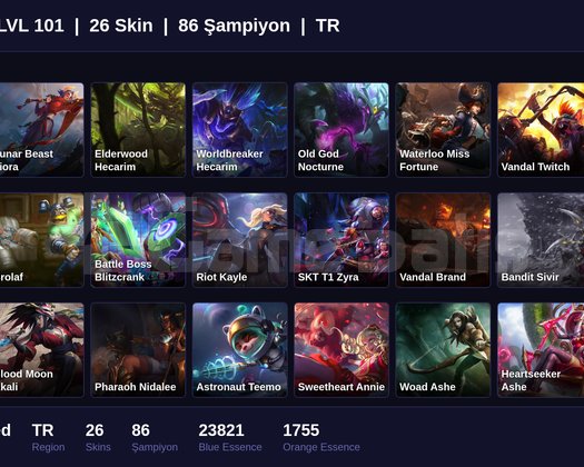 TR / 101 LVL + 26 SKİN + UNRANKED !!