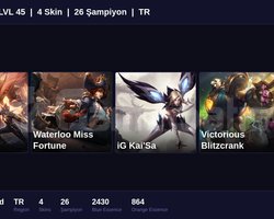 TR / 45 LVL + 4 SKİN + PLAT MMR !!!
