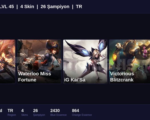 TR / 45 LVL + 4 SKİN + PLAT MMR !!!