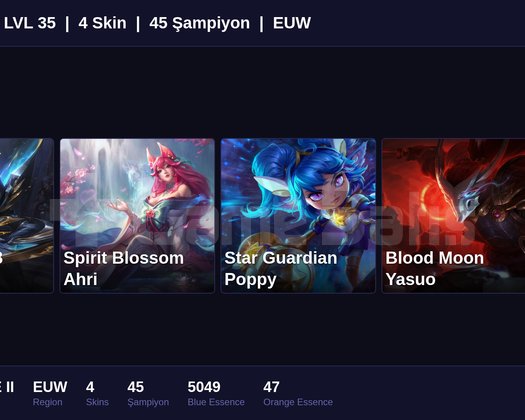 EUW / 35 LVL + 4 SKİN + BRONZE II !!