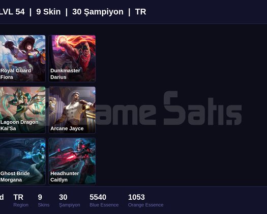 TR / 54 LVL + 9 SKİN + DEMİR MMR !!