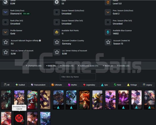 EUW DIAMOND 4 70WR +30LP 16 KOSTÜM 14K MAVİÖZ S13