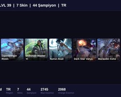TR / 39 LVL + 7 SKİN + UNRANKED + FRESH !!