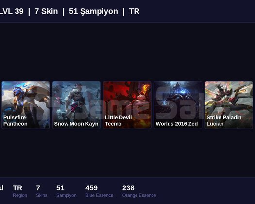 TR / 39 LVL + 7 SKİN + UNRANKED !!
