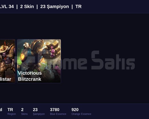 TR / 34 LVL + 2 SKİN + GOLD MMR !!!
