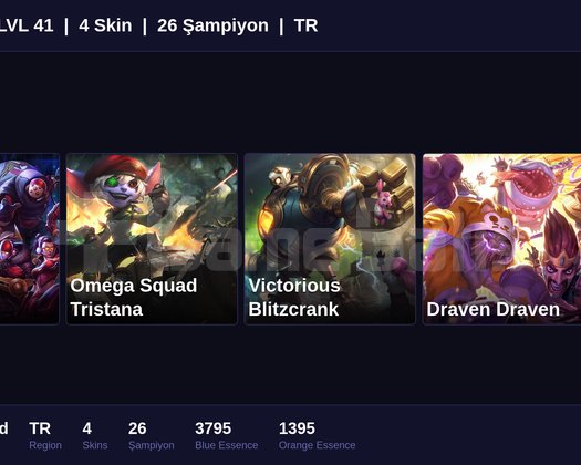 TR / 41 LVL + 4 SKİN + PLAT MMR !!