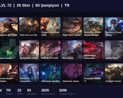 TR / 72 LVL + 25 SKİN + UNRANKED !!