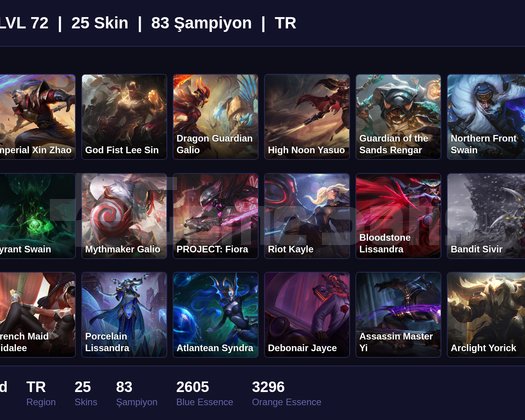 TR / 72 LVL + 25 SKİN + UNRANKED !!