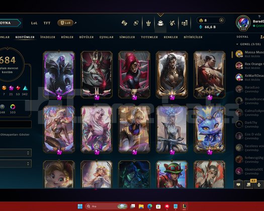 yükselen ahri dolu hesap 600+ skinli hesap