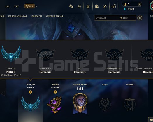 EUW/PLAT 1 /75 WR +30 -10/D1-MASTER ELO HESAP