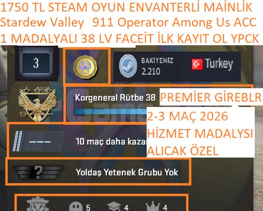 1 MADALYALI 38 LV FACEİT Stardew Valley 911 Operat