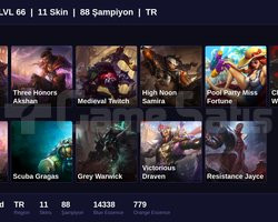 TR / 66 LVL + 11 SKİN + ZÜMRÜT MMR !!