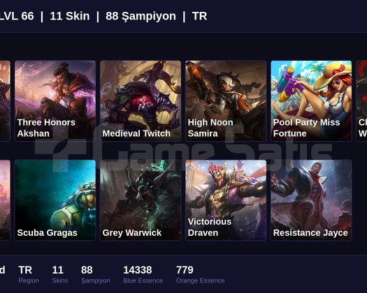 TR / 66 LVL + 11 SKİN + ZÜMRÜT MMR !!