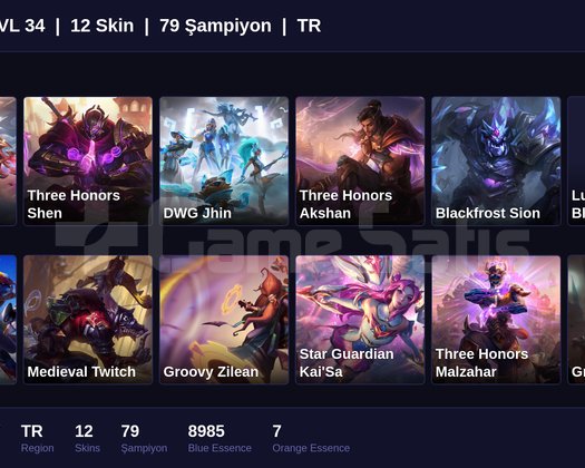 TR / 34 LVL + 12 SKİN + GOLD IV !!