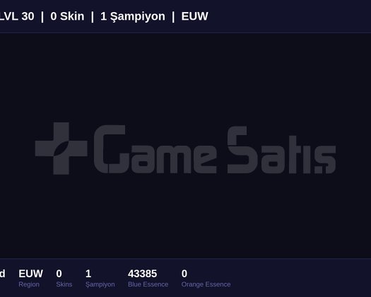 EUW / 30 LVL + 0 SKİN + FRESH + 43K ÖZ
